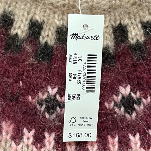 Madewell Alpaca Blend Tan and Wine Crew Neck Sweater with Fair Isle Pattern - Picture 4 of 10